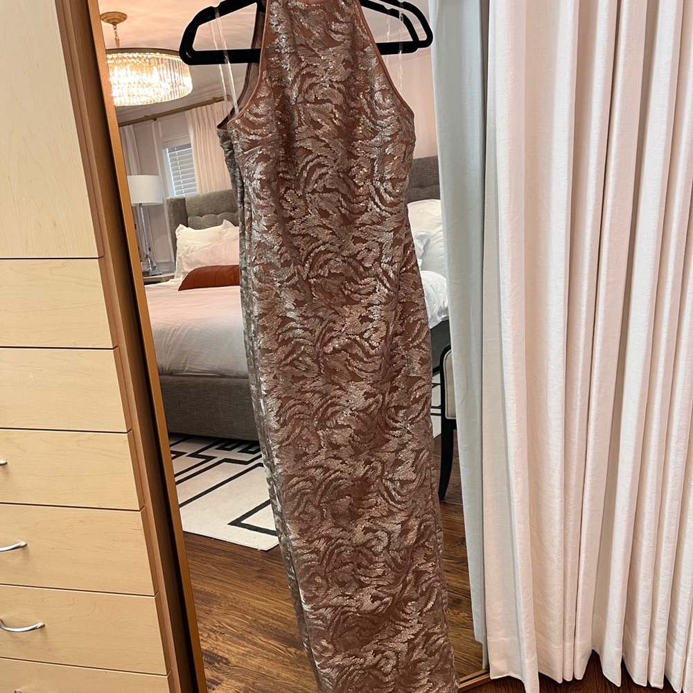 HOUSE OF CB 'Giada' Rose Gold Embroidered Sequinned Gown/Size Large